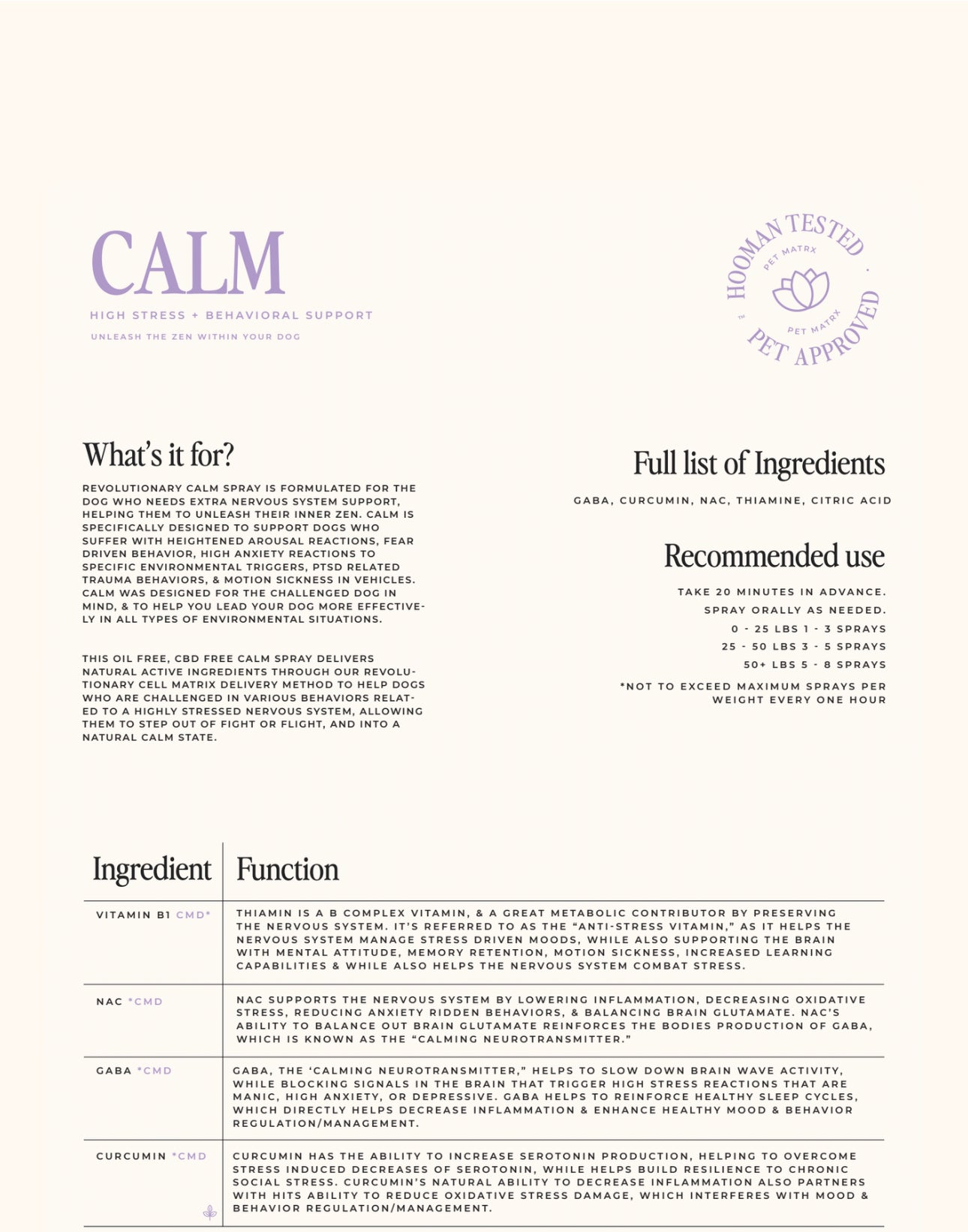 Calm Spray tapiarawmeatsforpetfood